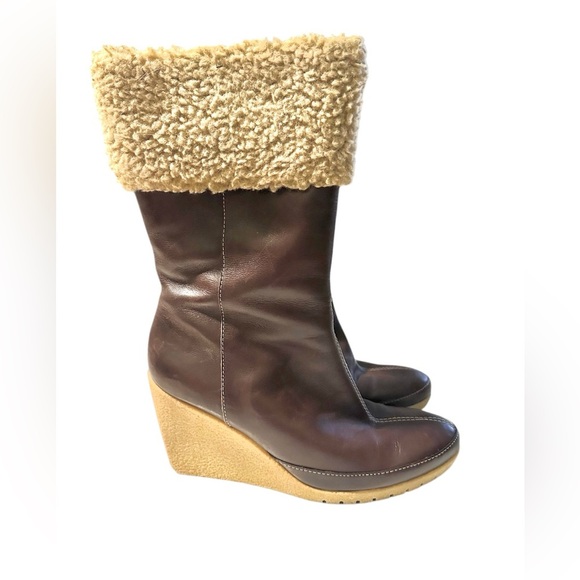 Easy Spirit Mid-Calf Wedge Boots, Nerinet, Size 8.5 M, Brown Leather - Picture 1 of 9